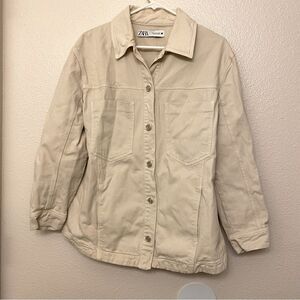 Zara Cream ivory denim jean button down cotton jacket oversized chunky L